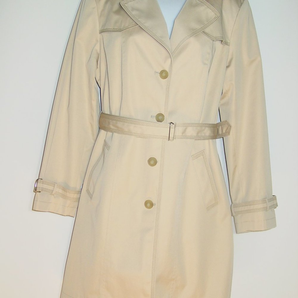 Gallery Women's Lined Coat/Jacket Long Sleeve Button Front Beige Size Medium